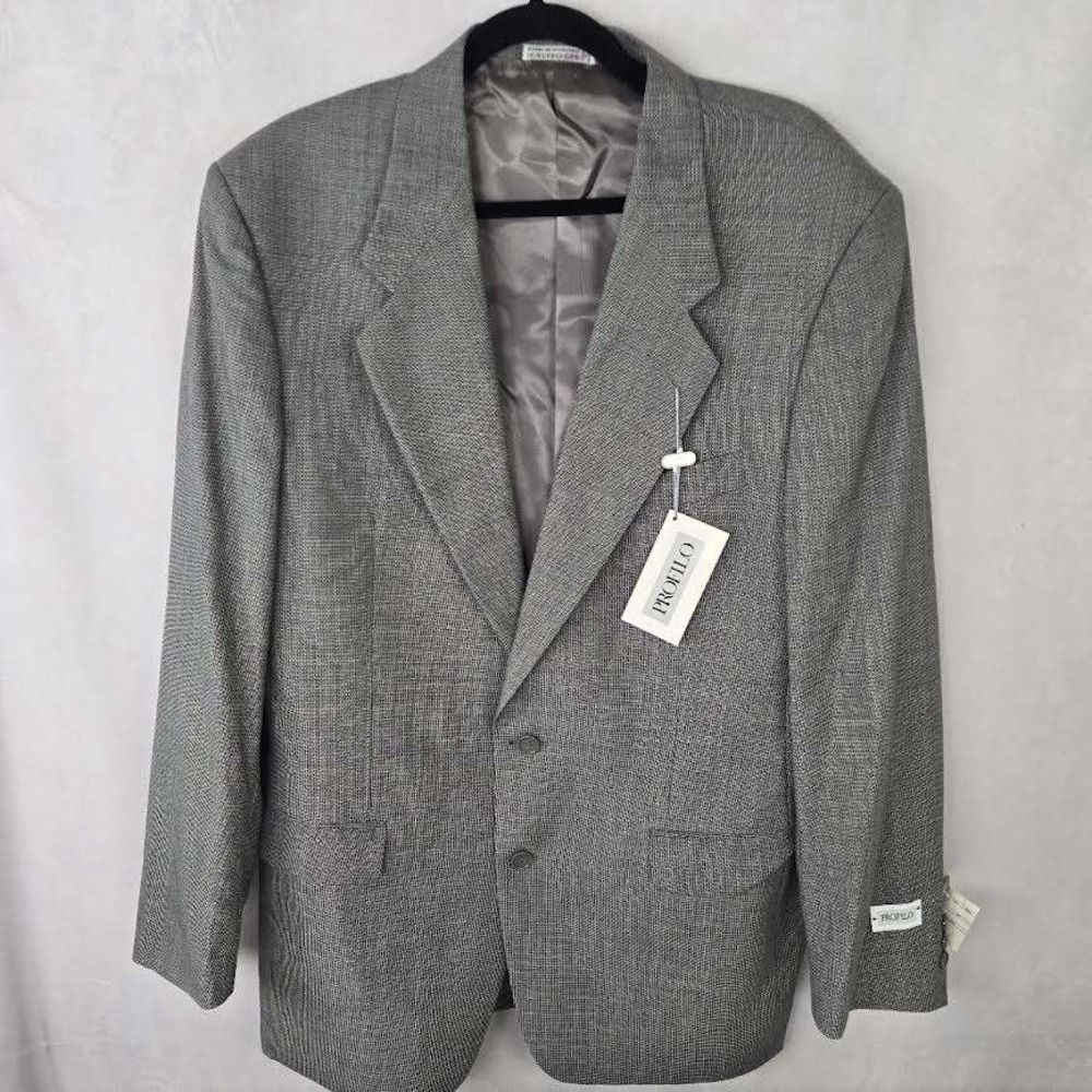 Profilo Mens Grey 100% Pure Wool 2 Button Blazer Sport Coat Jacket Size 41L
